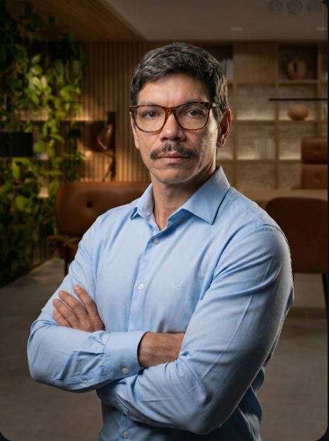 Maurício Araújo, psicólogo, retrato corporativo de braços cruzados