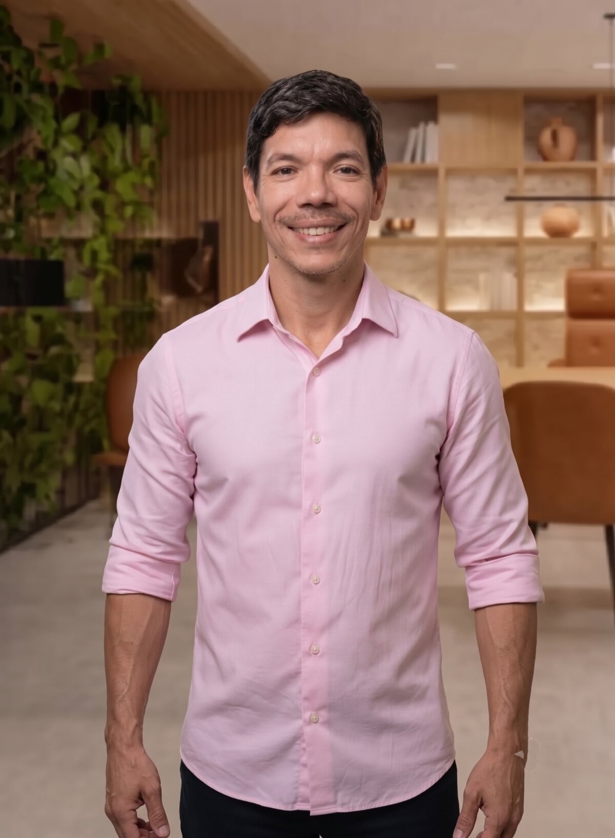 Maurício Araújo, psicólogo, sorrindo de braços cruzados
